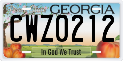 GA license plate CWZ0212