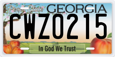 GA license plate CWZ0215
