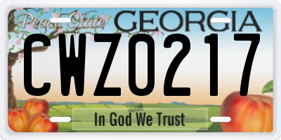 GA license plate CWZ0217