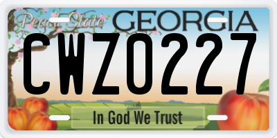 GA license plate CWZ0227