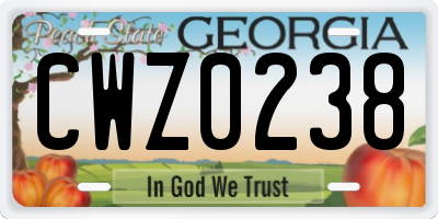 GA license plate CWZ0238