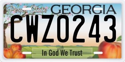 GA license plate CWZ0243