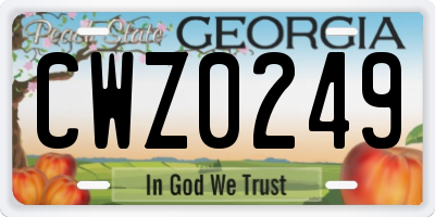 GA license plate CWZ0249