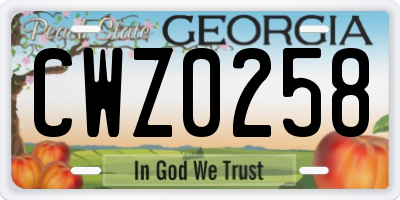GA license plate CWZ0258