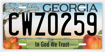 GA license plate CWZ0259
