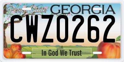 GA license plate CWZ0262