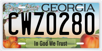 GA license plate CWZ0280