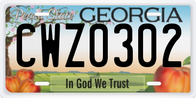 GA license plate CWZ0302