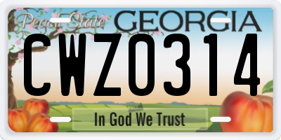 GA license plate CWZ0314