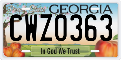 GA license plate CWZ0363