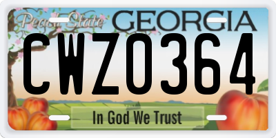 GA license plate CWZ0364