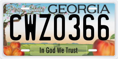 GA license plate CWZ0366