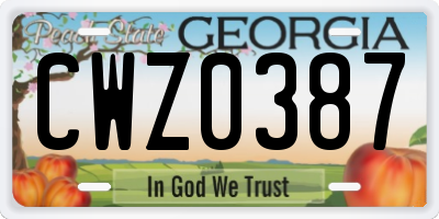 GA license plate CWZ0387
