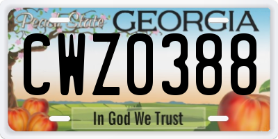 GA license plate CWZ0388