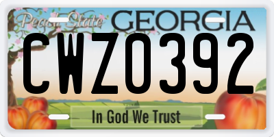 GA license plate CWZ0392