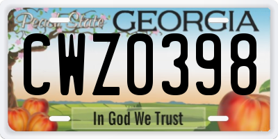 GA license plate CWZ0398