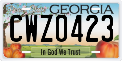 GA license plate CWZ0423