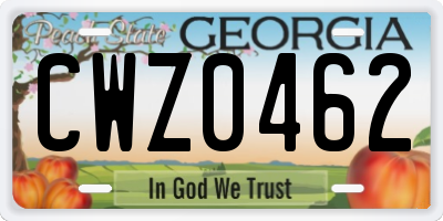 GA license plate CWZ0462