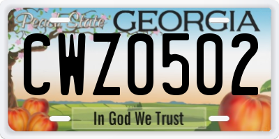 GA license plate CWZ0502