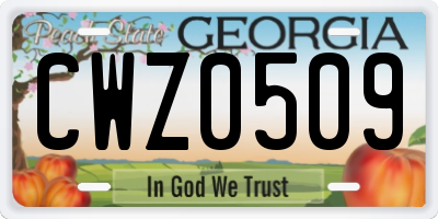 GA license plate CWZ0509