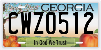 GA license plate CWZ0512