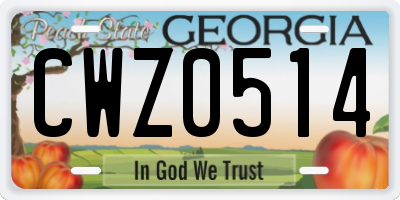 GA license plate CWZ0514