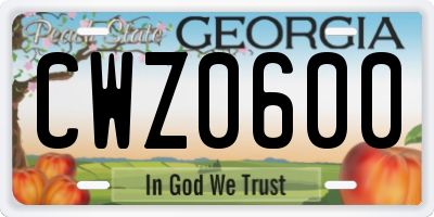 GA license plate CWZ0600