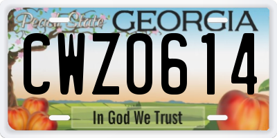 GA license plate CWZ0614