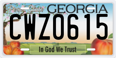 GA license plate CWZ0615