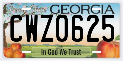 GA license plate CWZ0625