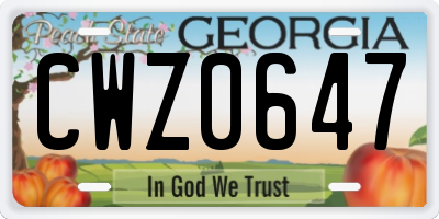 GA license plate CWZ0647