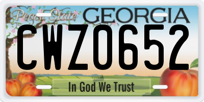 GA license plate CWZ0652