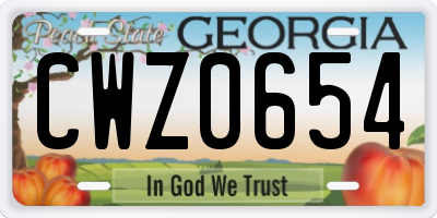 GA license plate CWZ0654