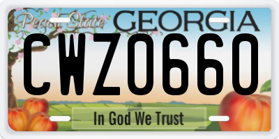 GA license plate CWZ0660