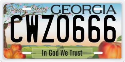 GA license plate CWZ0666