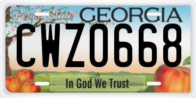 GA license plate CWZ0668