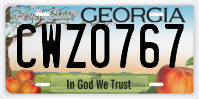 GA license plate CWZ0767