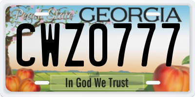 GA license plate CWZ0777