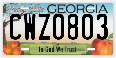 GA license plate CWZ0803