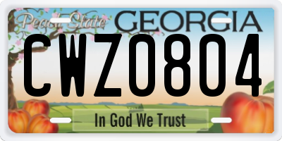 GA license plate CWZ0804