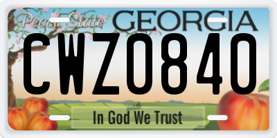 GA license plate CWZ0840