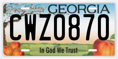 GA license plate CWZ0870