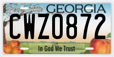 GA license plate CWZ0872