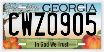 GA license plate CWZ0905