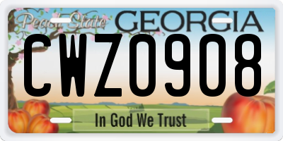 GA license plate CWZ0908