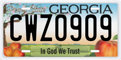GA license plate CWZ0909