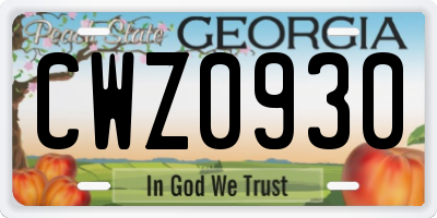 GA license plate CWZ0930