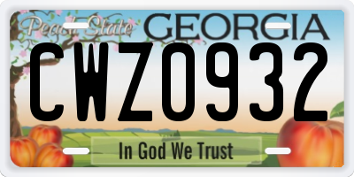 GA license plate CWZ0932