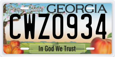 GA license plate CWZ0934
