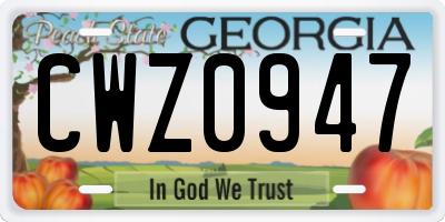 GA license plate CWZ0947